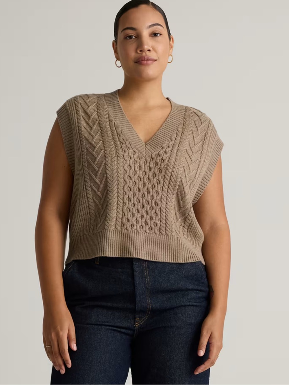 Australian Merino Wool Cable Sweater Vest - Taupe